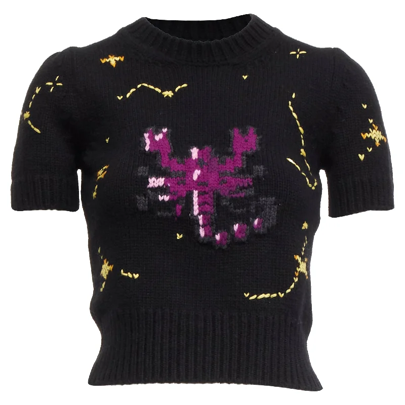 Christian Dior pixel zodiac scorpio wool cashmere cropped sweater Solid Print Embellished