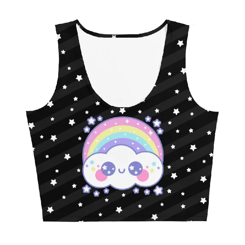 Happy Rainbow Cloud Black Crop Top Plaid Crop Top Polka Dot Checkered
