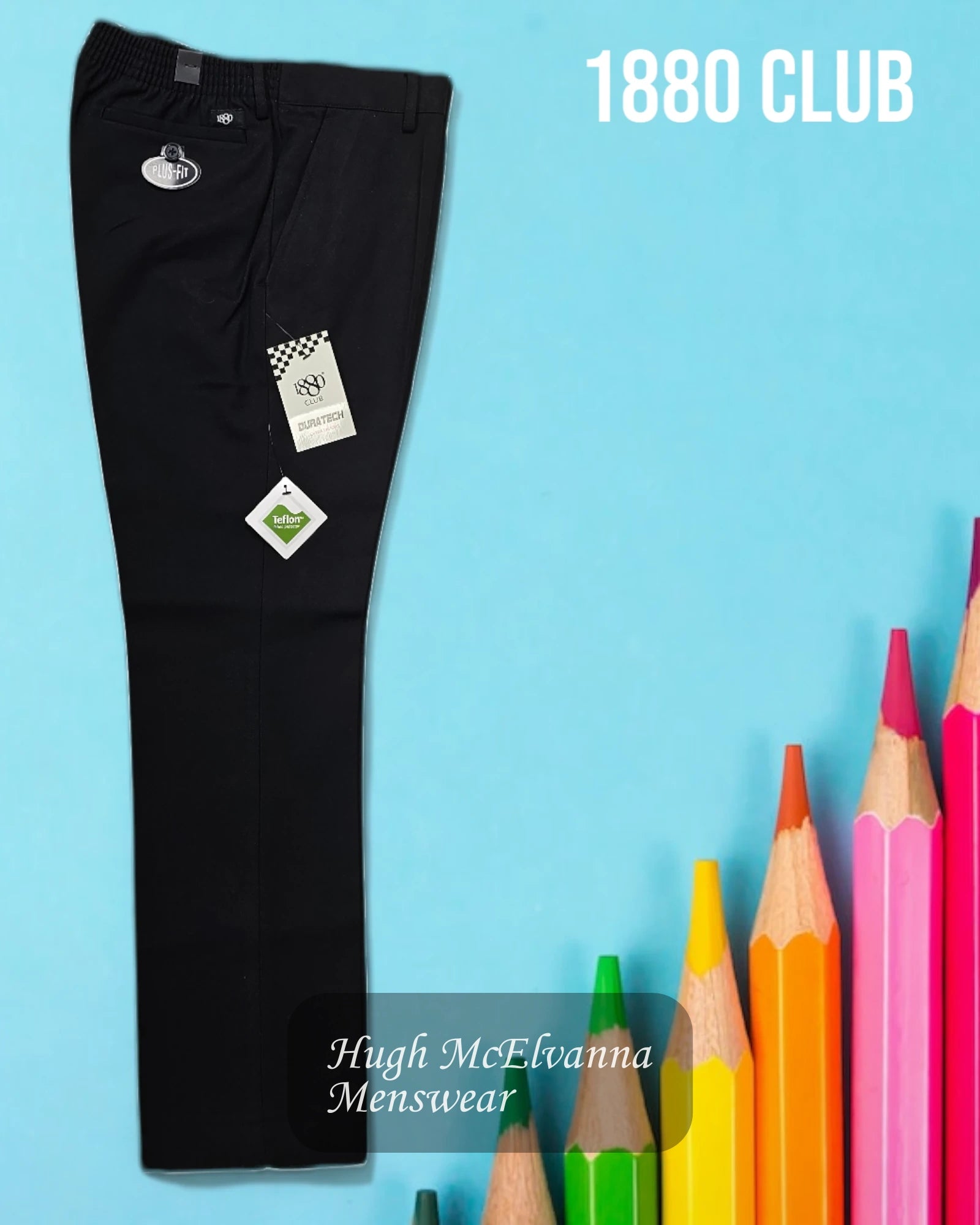 PLUS FIT Black Sturdy Fit Trouser by 1880 Club Style: 62763/00 Trousers chic elegant