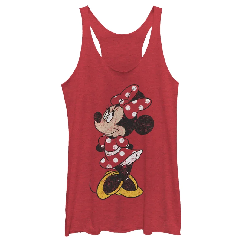 Women's Mickey & Friends Minnie Mouse Portrait Distressed Racerback Tank Top strappy tank top