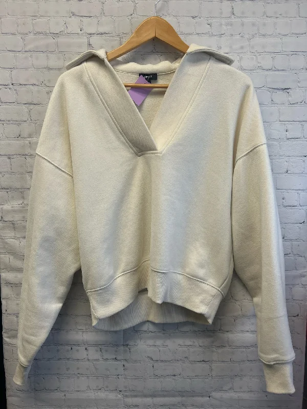 Size X-Small Ladies Cream Express Sweatshirt Hoodie with Hem Fringe Bohemian Relaxed Size X-Small Ladies Cream Express Sweatshirt Hoodie with Hem Fringe Bohemian Relaxed