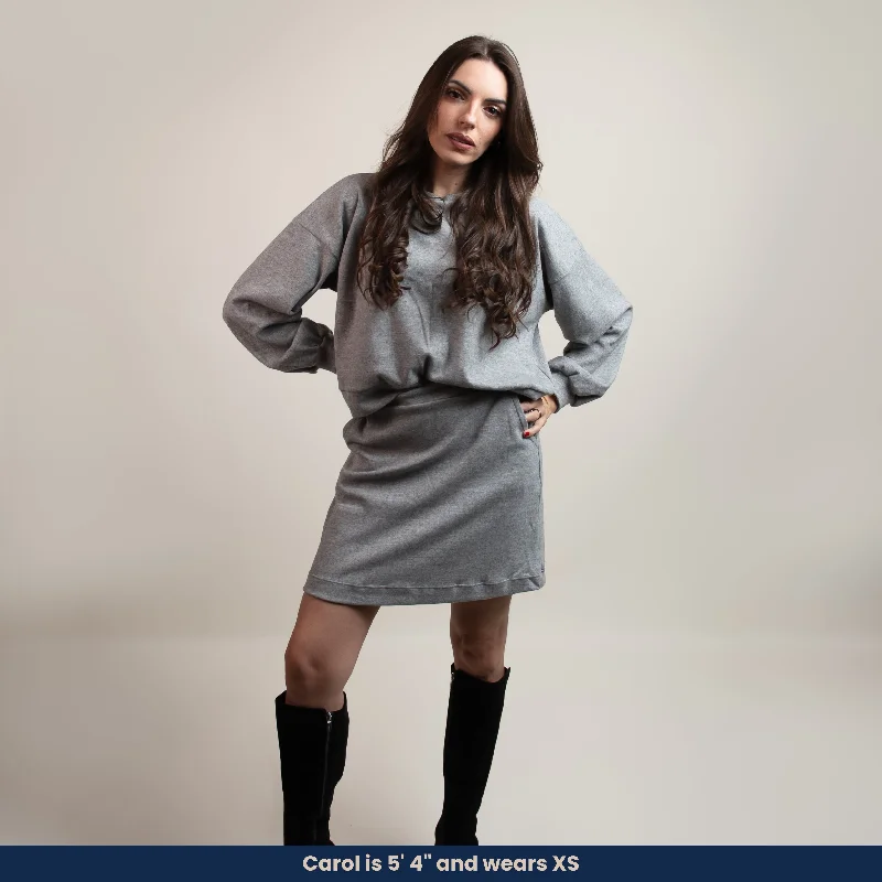 Markelly - Soft Fleece Oversized Top and Short Skirt Set (2-Piece Set) elastic waist skirt
