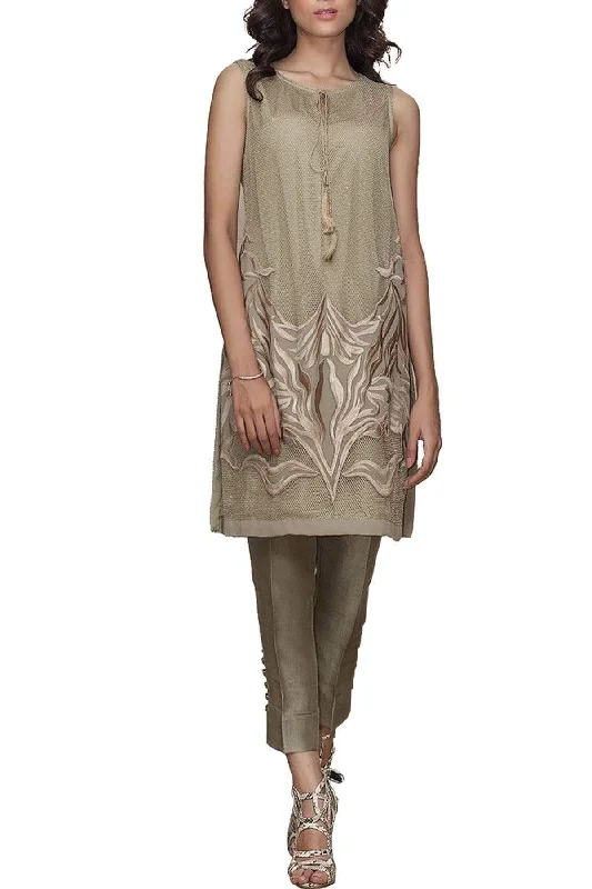 Natasha Kamal - Alegra Metallic Threads Tunic With Raw Silk Trouser & Dupatta Trousers Modern Contemporary