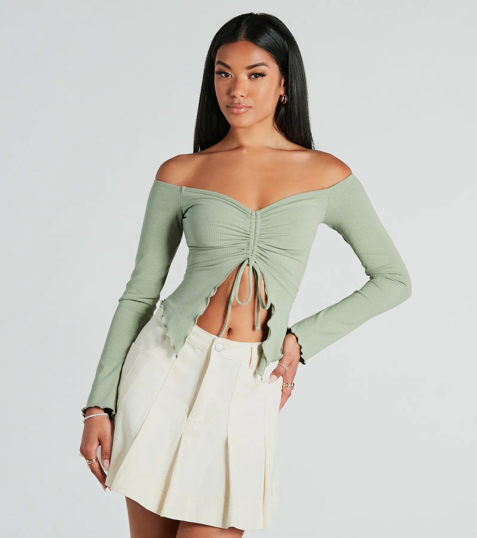Day To Day Off-The-Shoulder Crop Top Cashmere Blend Cotton Blend Poly Blend