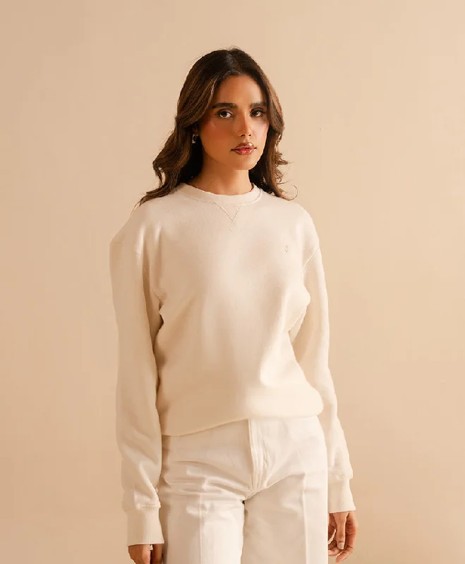 Cream White Sweatshirt (Women) Cotton Hoodie Fleece Lining Warmth
