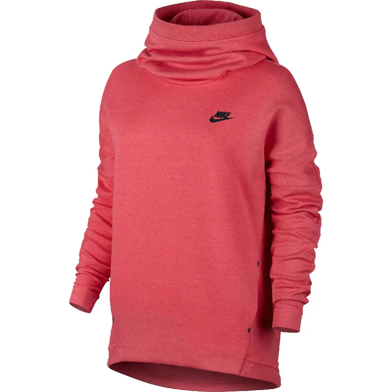 Nike Sportswear Tech Fleece Women's Longsleeve Pullover Hoodie Red/Black Hoodie with Slit Hem Functional Movement