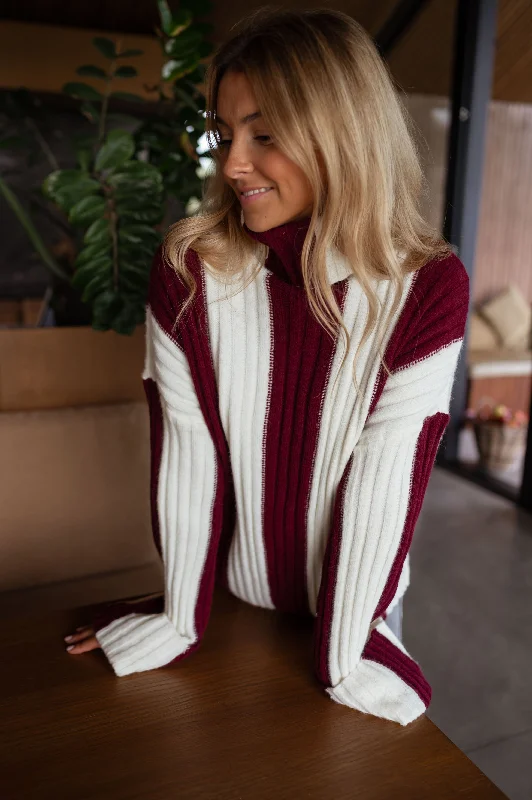 Ecru and Burgundy Edmee Sweater Knit Fabric Woven Fabric Fleece Fabric