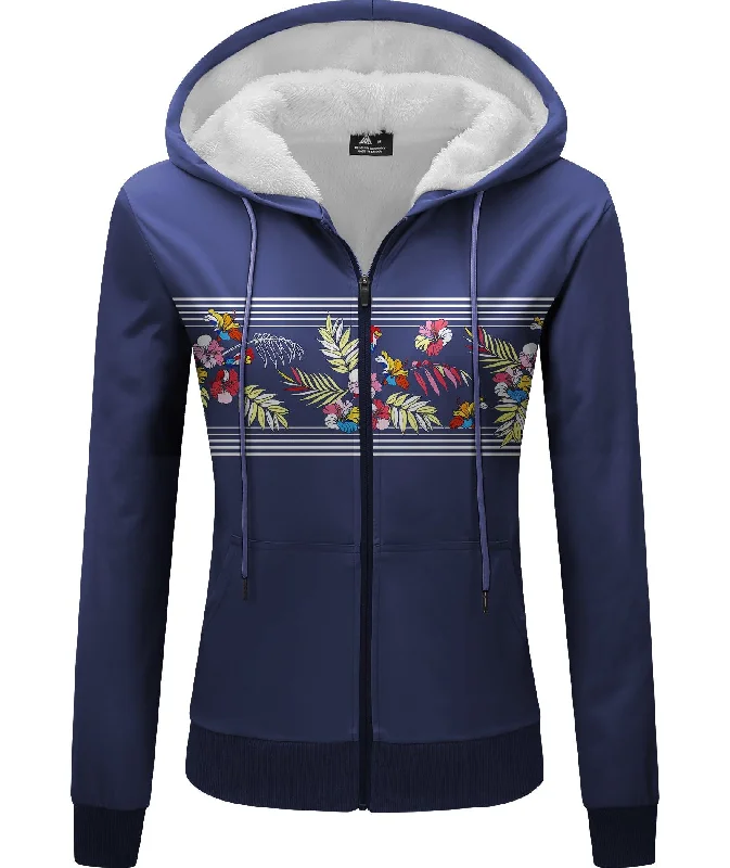 Women's Navy Blue Zip Up Outwear Hoodie-ZPK006190 Hoodie with Strings Custom Fit Adjustable