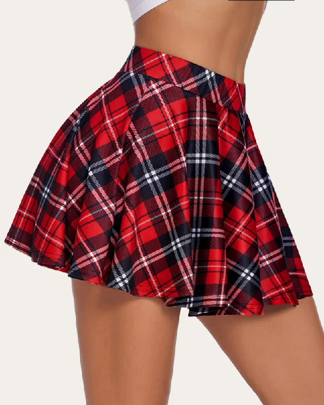 Plaid Skirts High Waist A Line Skirt ruffled skirt detail