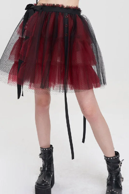 Black/Red Punk Mesh Ruffles Rock Women's Short Skirt chiffon skirt flowing
