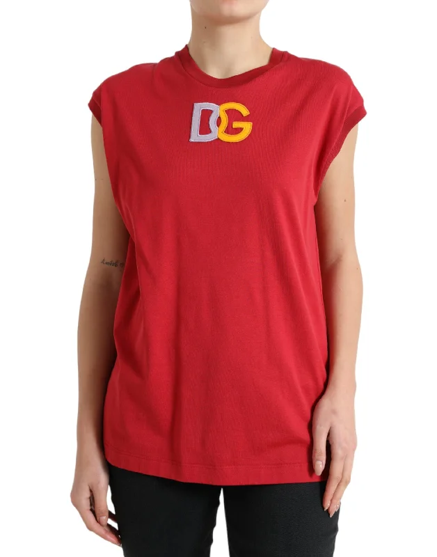 Dolce & Gabbana Elegant Red Cotton Crew Neck Tank Women's Top baby blue tank