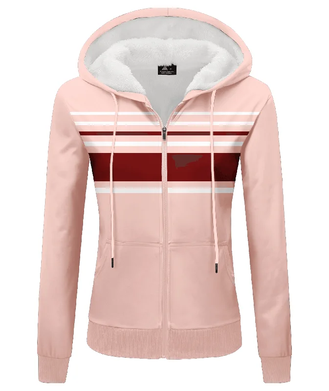 Women's Pink Full Zipper Hoodie-ZPK006206 Hoodie with Hood Adjustable Protection