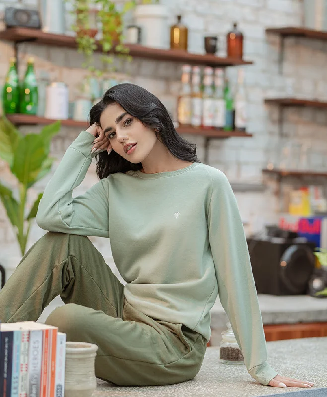 Mint Green Sweatshirt (Women) Hoodie with Patch Decorative Personalized