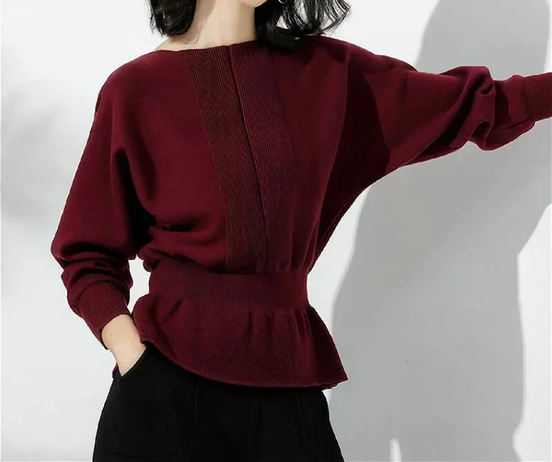 Knitted Boat Neck Tunic Sweater In Red Cable Knit Ribbed Knit Lace Knit