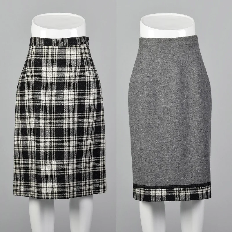 1950s Reversible Pencil Skirt in Gray and Black Plaid corduroy skirt comfortable