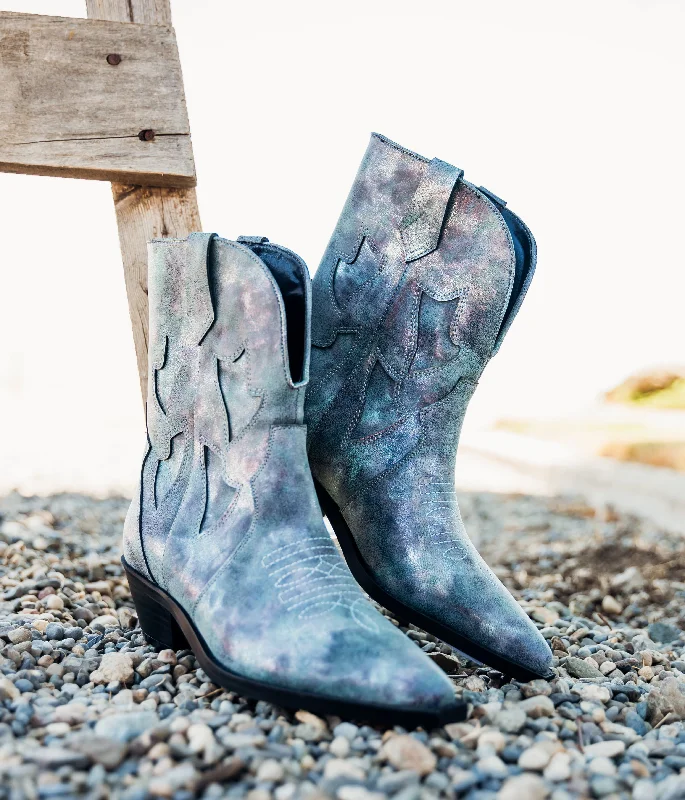 Hazel Blues® |  Jersey Metallic Boot in Blue Daily Wear Jersey Tee