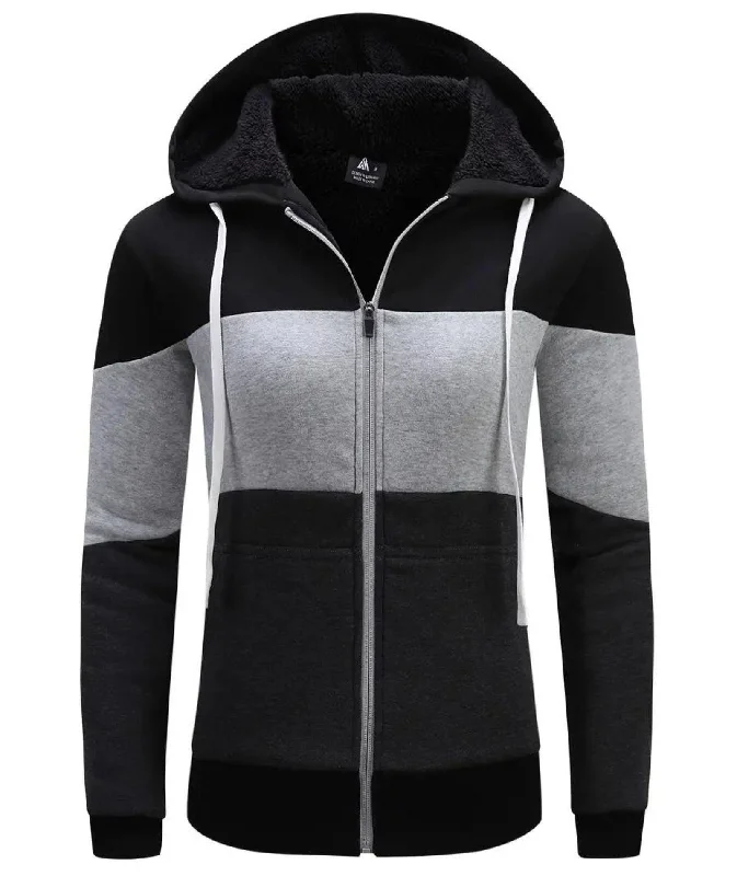 Women's Activewear Fleece Lined Sports Hoodie-ZPK006735 Zip Hoodie Drawstring Kangaroo Pocket