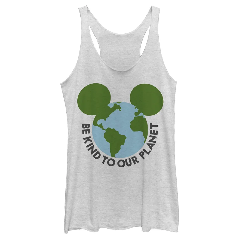 Women's Mickey & Friends Be Kind to Our Planet Mickey Mouse Logo Racerback Tank Top yoga tank top