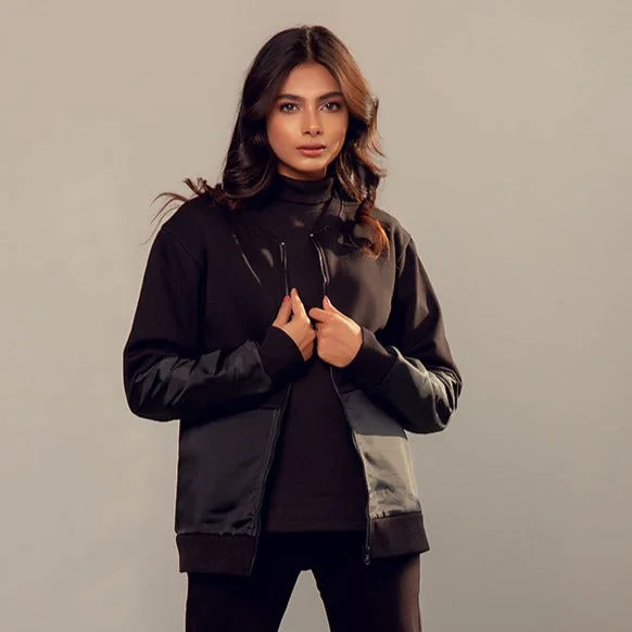 Contrast Fleece Jacket Welt Pockets Slit Pockets Flap Pockets