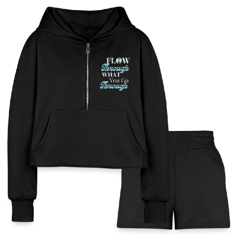 Flow Through What You Go Through Cropped Hoodie & Jogger Short Set Hoodie with Emblem Brand Identity Flow Through What You Go Through Cropped Hoodie & Jogger Short Set Hoodie with Emblem Brand Identity