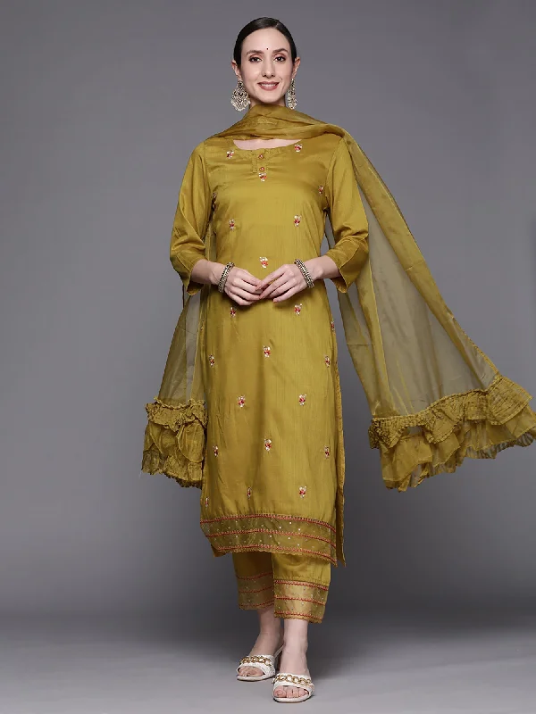 Women's Mustard Embroidered Straight Kurta Trousers With Dupatta Set - Indo Era Trousers Hiking Durable Women's Mustard Embroidered Straight Kurta Trousers With Dupatta Set - Indo Era Trousers Hiking Durable