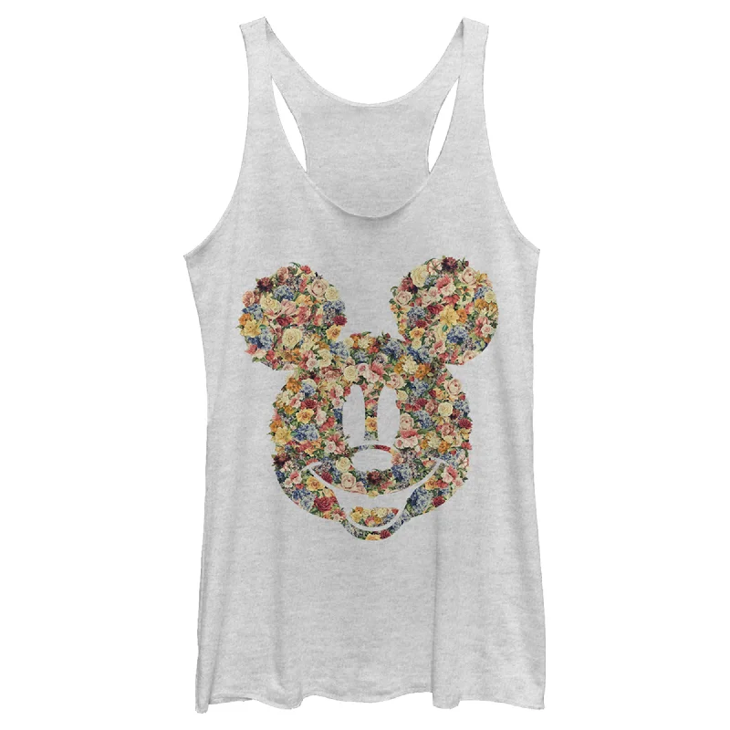 Women's Mickey & Friends Floral Mickey Face Silhouette Racerback Tank Top white tank top