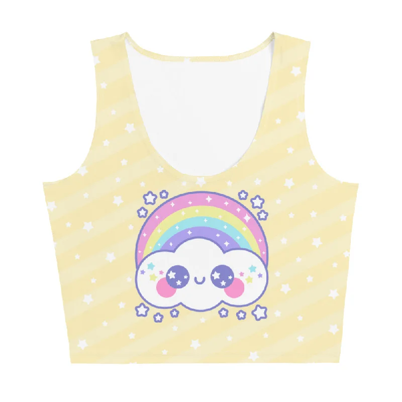 Happy Rainbow Cloud Yellow Crop Top Casual Formal Business