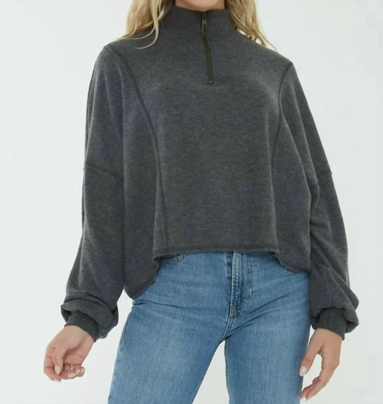 Ada Cozy Half Zip Sweater In Heather Charcoal Sweater Knitwear Pullover
