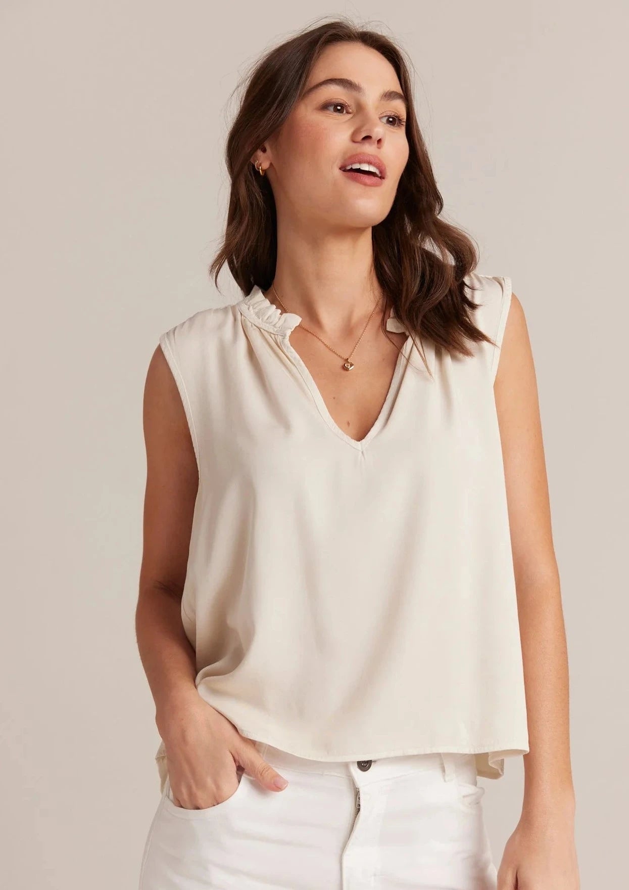 ruffle neck silky tank cropped tank top
