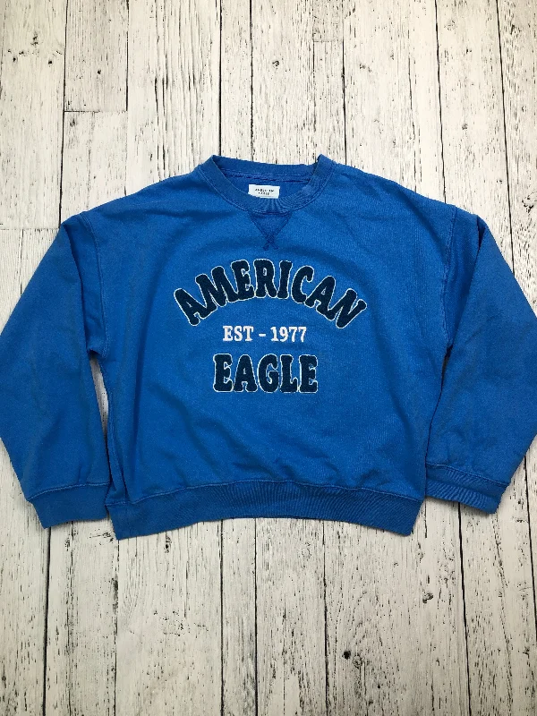 American Eagle blue graphic sweatshirt - Hers M Hoodie with Velcro Closure Adjustable Secure