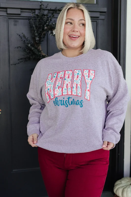Hazel Blues® |  Merry Christmas Sweatshirt in Grey Hoodie with Slit Hem Functional Movement
