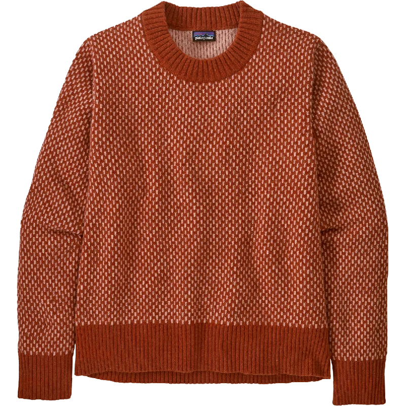 Women's Recycled Wool-Blend Crewneck Sweater Cable Knit Ribbed Knit Lace Knit