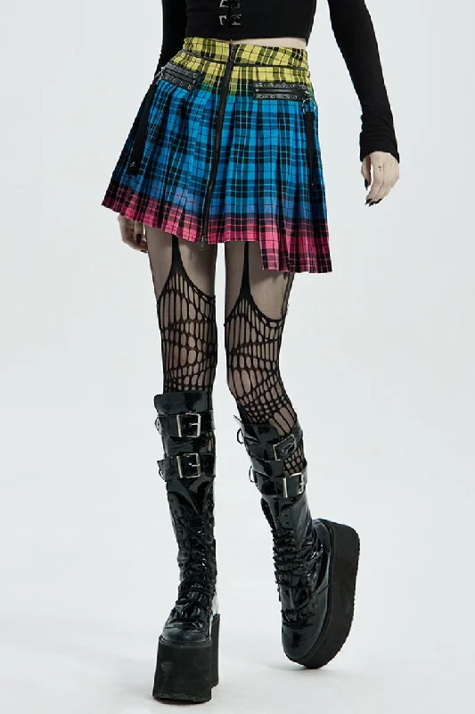Multi-Color Plaid Print Pockets Zipper Irregular Women's Steampunk Skirt summer skirt style Multi-Color Plaid Print Pockets Zipper Irregular Women's Steampunk Skirt summer skirt style