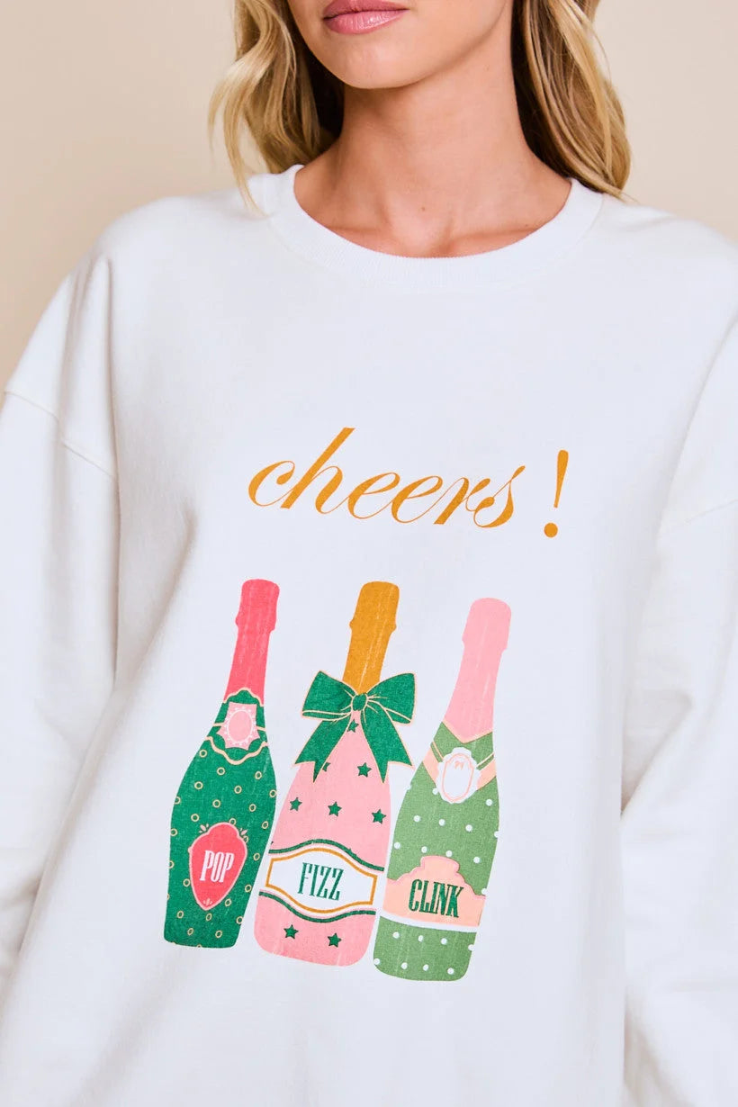 "CHEERS" GRAPHIC SWEATSHIRT Hoodie with Pastel Soft Subtle