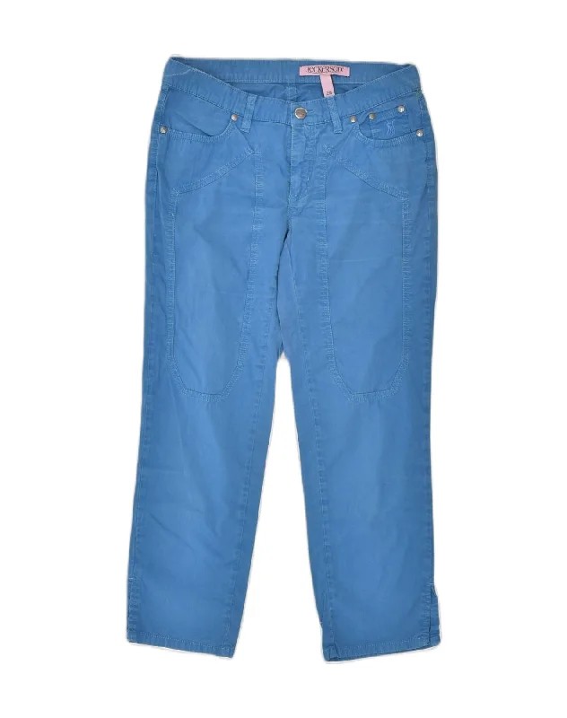 JECKERSON Womens Straight Cropped Trousers W28 L24 Blue Cotton Trousers Bridal Satin