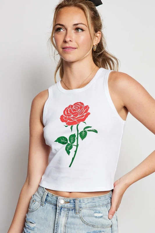 “Rose” Printed Ribbed Tank Top peekaboo tank top