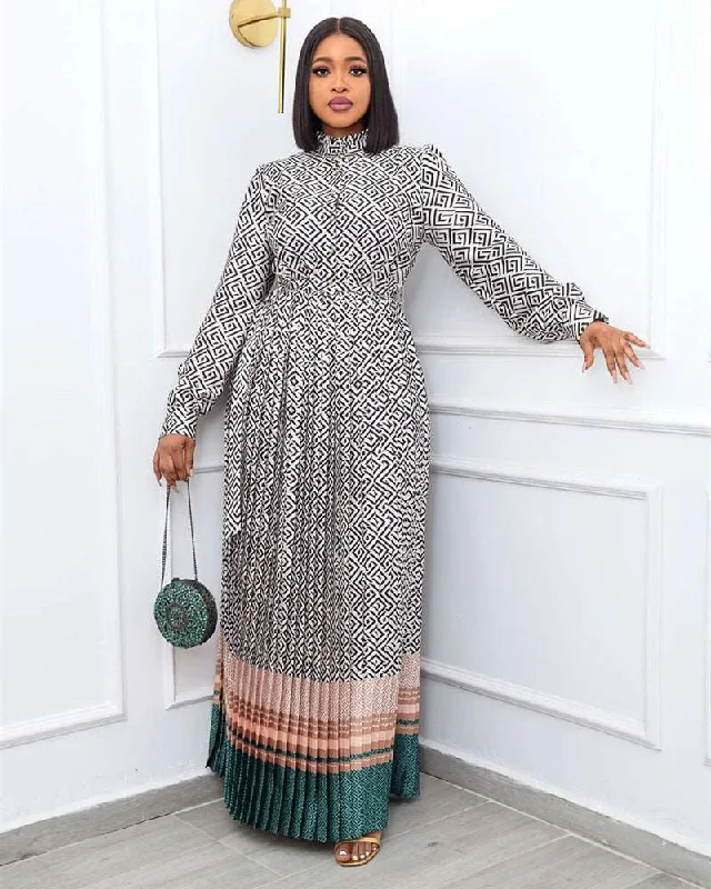 Women's Elegant Long Pleated Dress Tunics Trendy modern