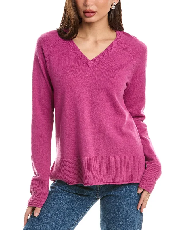 Forte Cashmere Raglan V-Neck Cashmere Sweater Stylish Fashionable Trendy