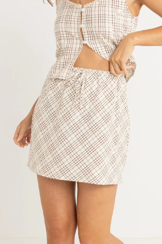 Rumi Check Bias Cut Mini Skirt Natural wool skirt sturdy