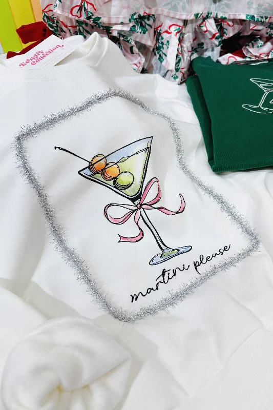 Martini Please Tinsil Embroidered Sweatshirt Hoodie with Raglan Sleeves Sporty Comfortable