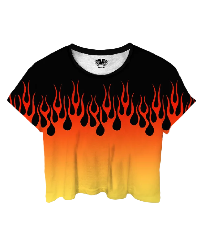 Millennium Flame Crop Top Collared Crew Neck Turtle Neck