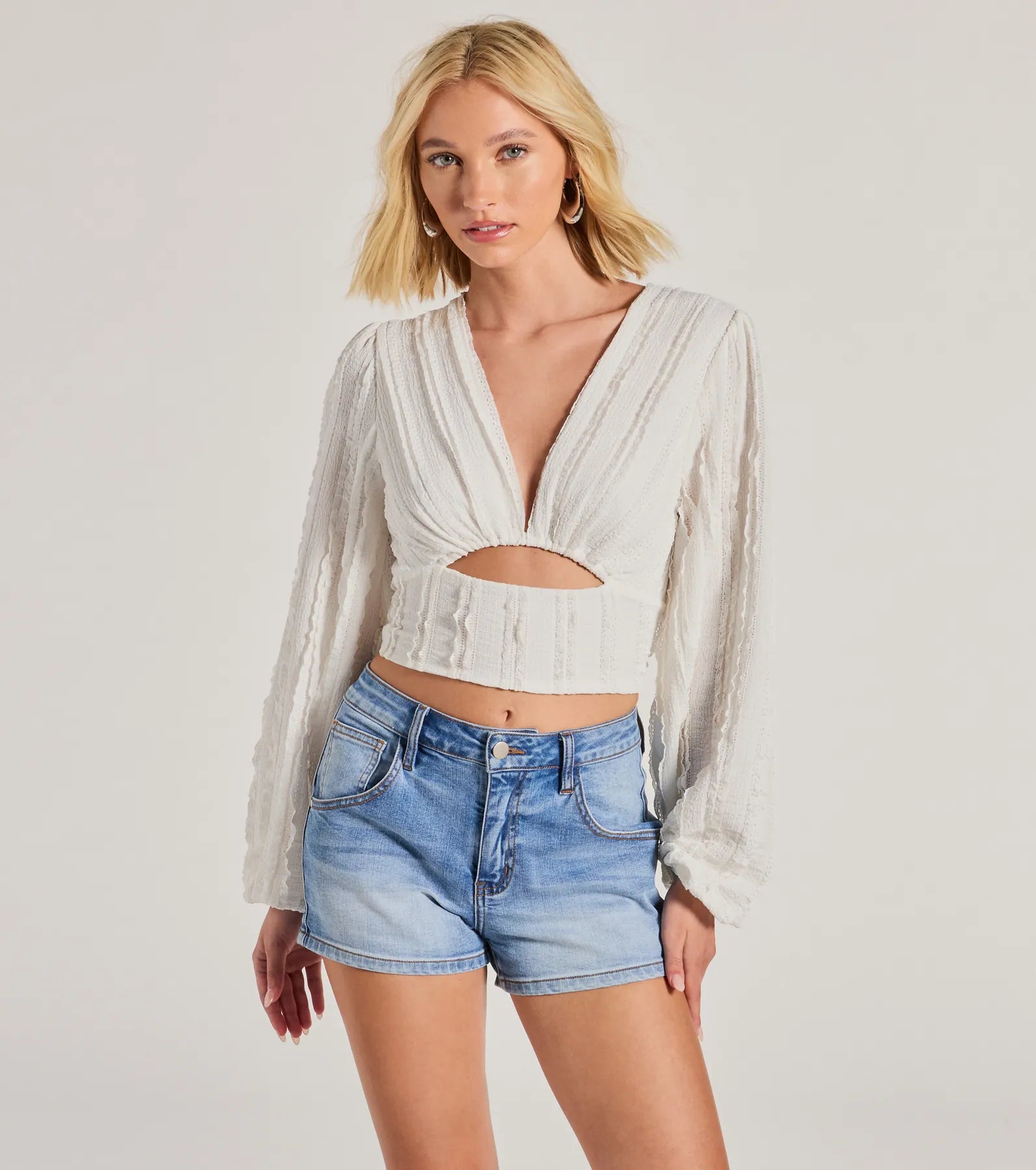 Romance Awaits Long Sleeve Ruffle Lace Trim Crop Top Summer Crop Top Casual Short Sleeve