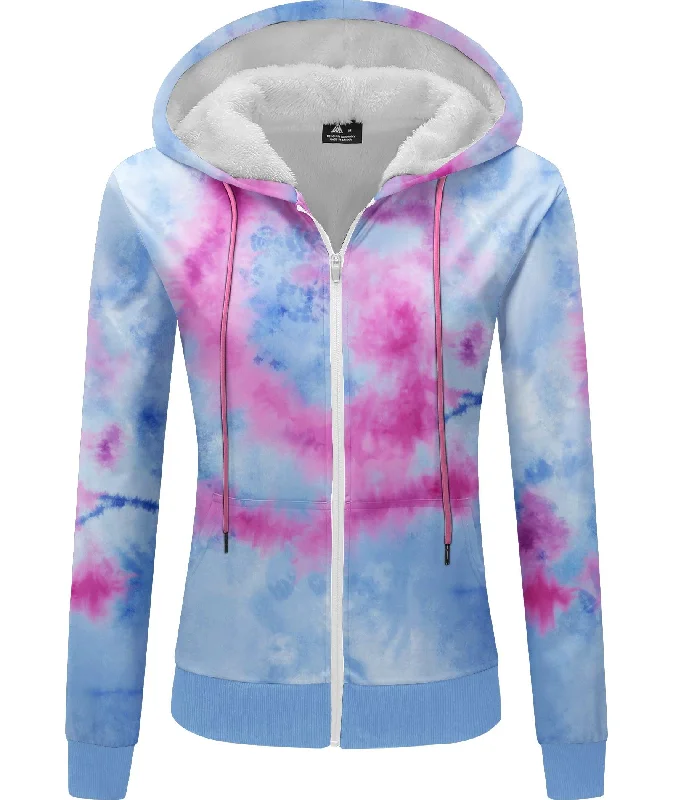 Women's Zipper Fleece Sherpa Lined Hoodie-ZPK006159 Hoodie with Patch Decorative Personalized