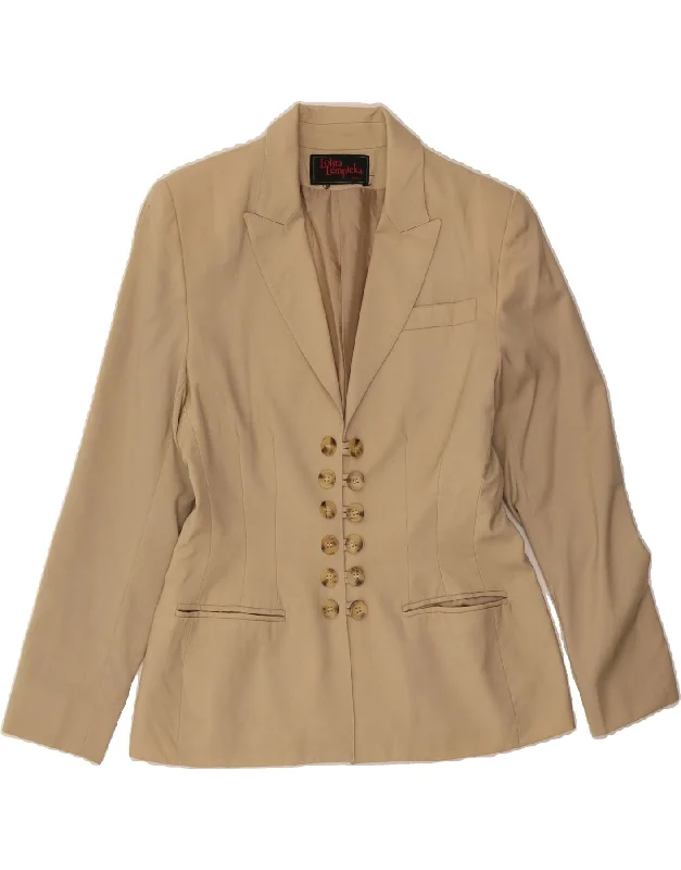 LOLITA LEMPICKA Womens 6 Button Blazer Jacket UK 12 Medium Beige Polyester Rayon Fabric Velvet Fabric Corduroy Fabric LOLITA LEMPICKA Womens 6 Button Blazer Jacket UK 12 Medium Beige Polyester Rayon Fabric Velvet Fabric Corduroy Fabric