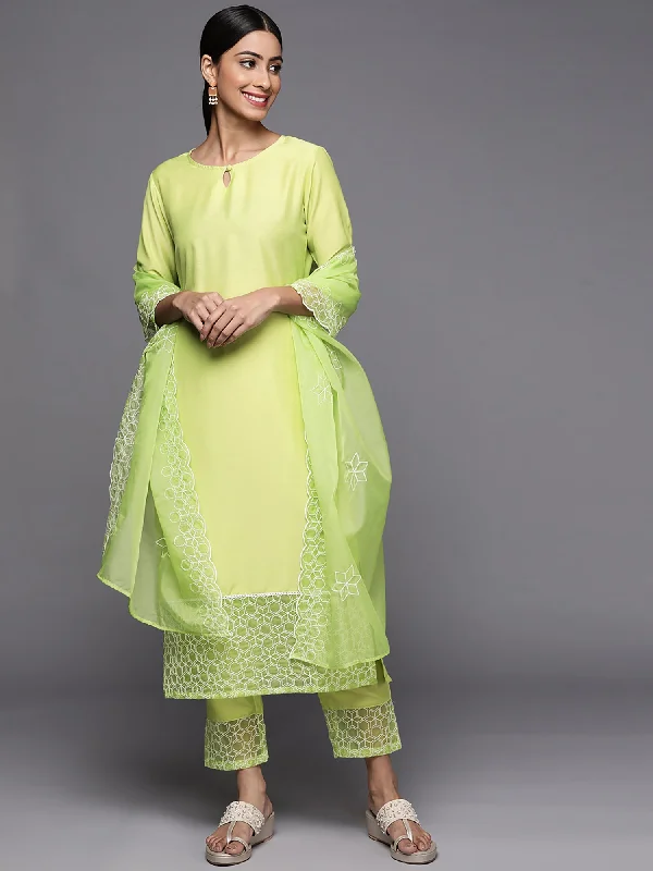 Women's Olive Embroidered Straight Kurta Trouser With Dupatta Set - Indo Era Trousers Vintage Classic Women's Olive Embroidered Straight Kurta Trouser With Dupatta Set - Indo Era Trousers Vintage Classic