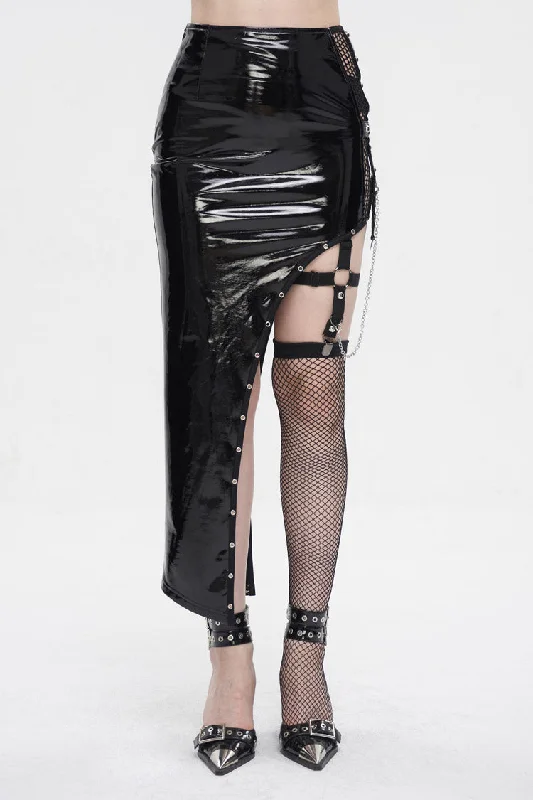 Black Irregular Patent Leather Women's Punk Skirt With Mesh Stocking pleated skirt texture Black Irregular Patent Leather Women's Punk Skirt With Mesh Stocking pleated skirt texture