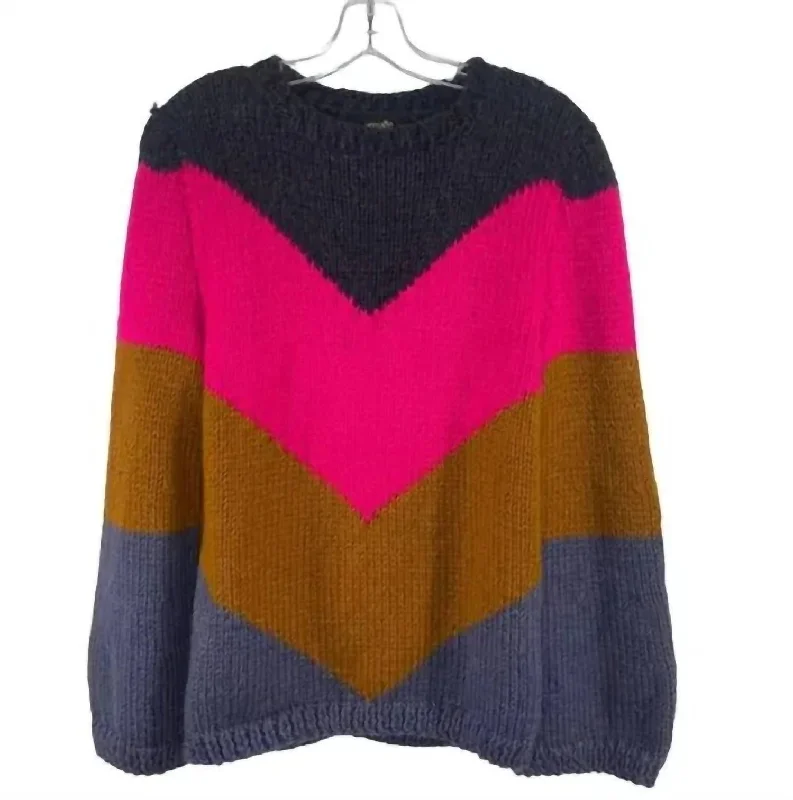 Women's Aguariba Colorblock Chunky Knit Chevron Sweater In Multi Toggled Drawstring Belted