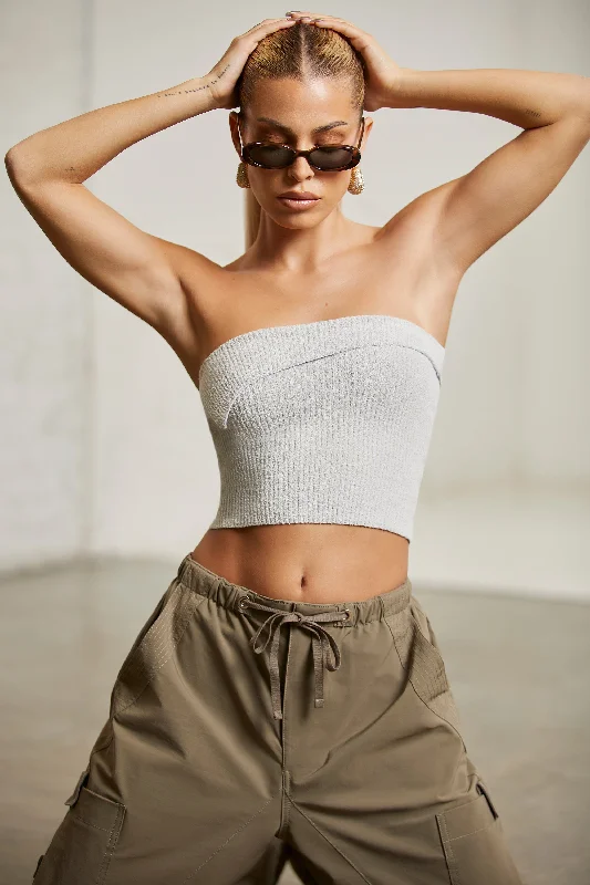 Overlap Bandeau Crop Top in Grey Boxy Fit Fitted Loose