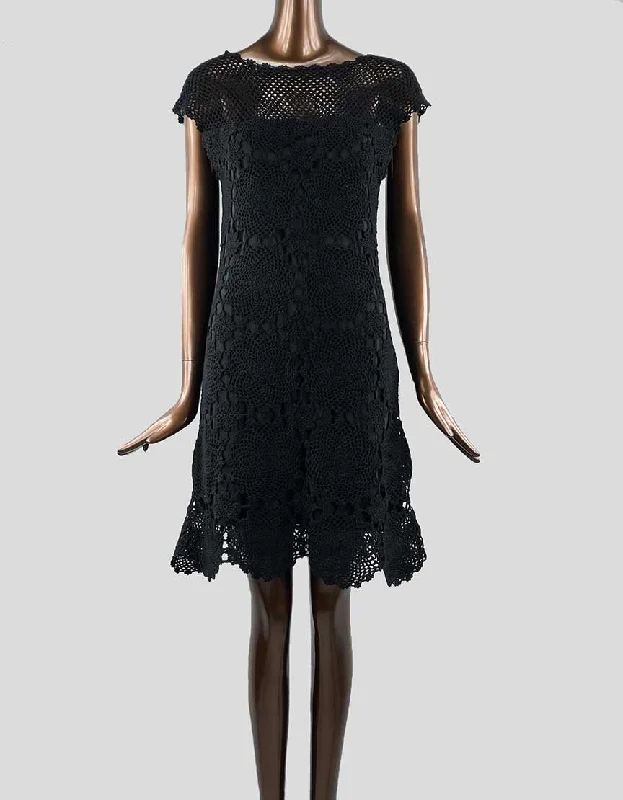 Trina Turk Black Crochet Knit Sheath Dress With Cap Sleeves - Large Tunics Leisure comfortable Trina Turk Black Crochet Knit Sheath Dress With Cap Sleeves - Large Tunics Leisure comfortable