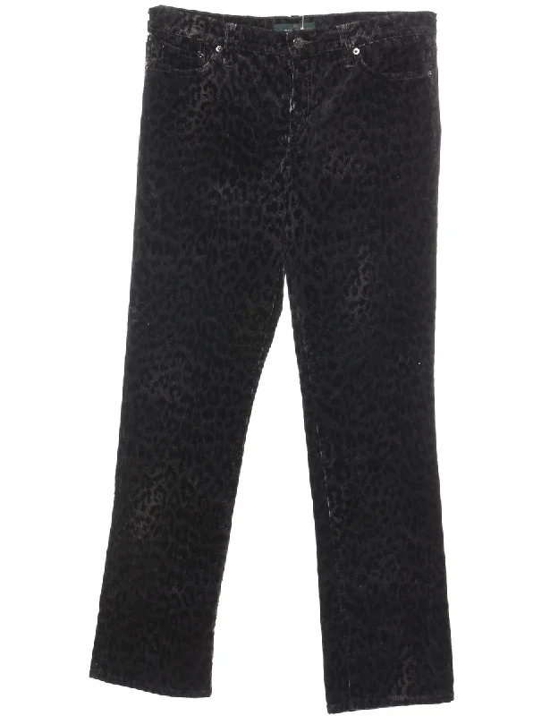 Ralph Lauren Corduroy Black & Grey Leopard Print 1990s Trousers - W32 L32 Trousers Ceremony Elegant